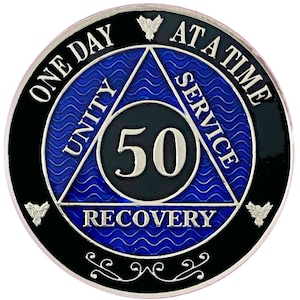 AA 50 Year Silver Color Plated-Medallion, Recovery Chip, 12 Step Token, Alcoholics anonymous coin