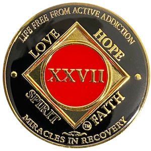 NA 27 Year Gold Color Plated-Medallion, Narcotics Anonymous Coin, Recovery Chip