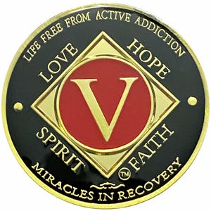 NA 5 Years Coin, Gold Color Plated, Narcotics Anonymous 5 Years Medallion