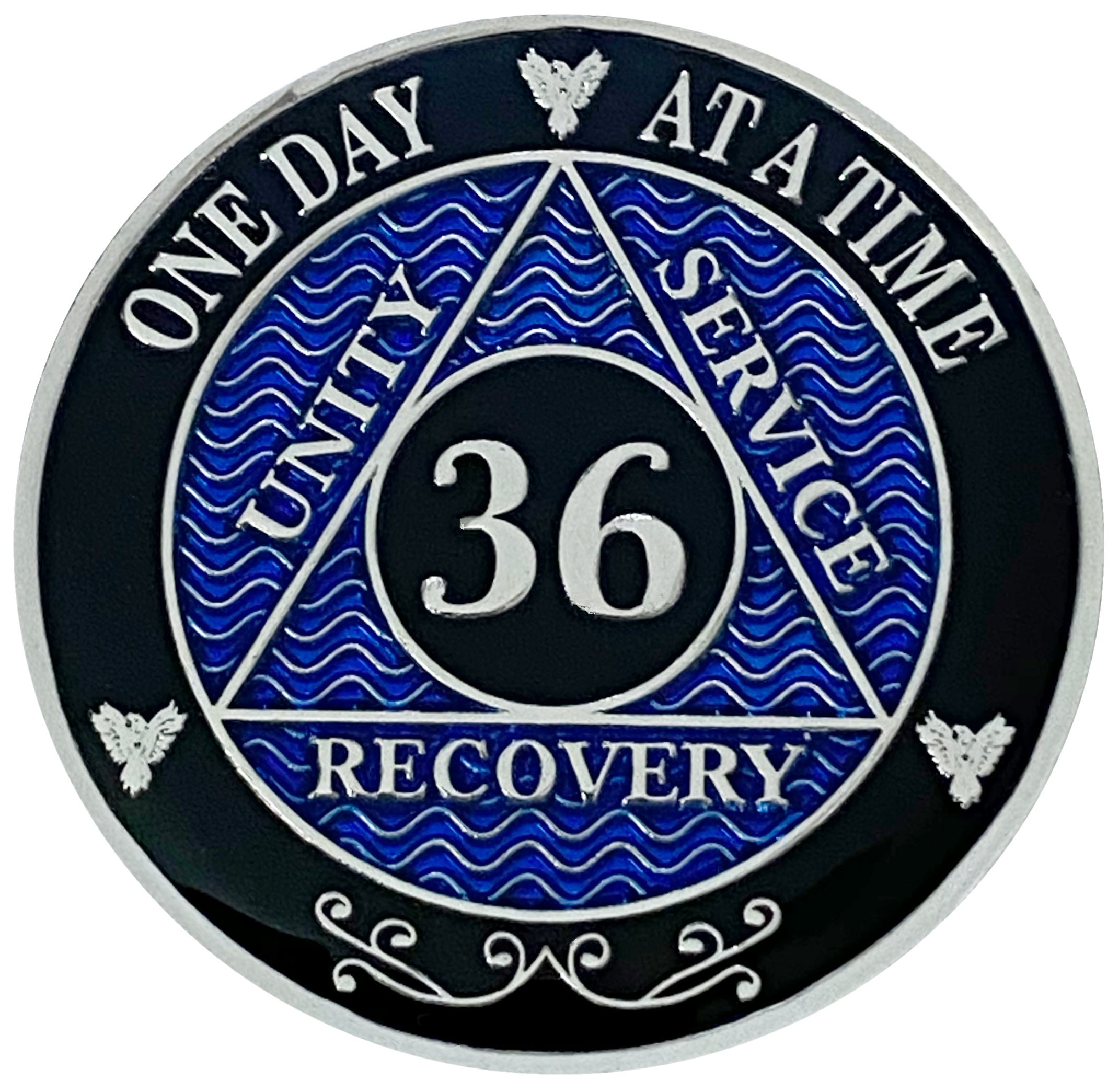 19 Year AA Medallion Blue Gold Plated Alcoholics Anonymous Sobriety Chip Coin 