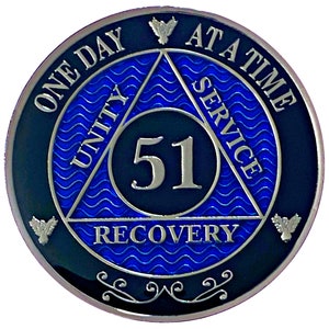 AA 51 Year Silver Color Plated-Medallion, Recovery Chip, 12 Step Token, Alcoholics anonymous coin
