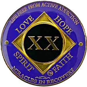 NA 20 Year Gold, Purple Color Plated-Medallion, Narcotics Anonymous Coin, Recovery Chip