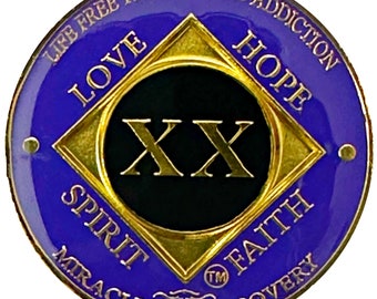 NA 20 Year Gold, Purple Color Plated-Medallion, Narcotics Anonymous Coin, Recovery Chip