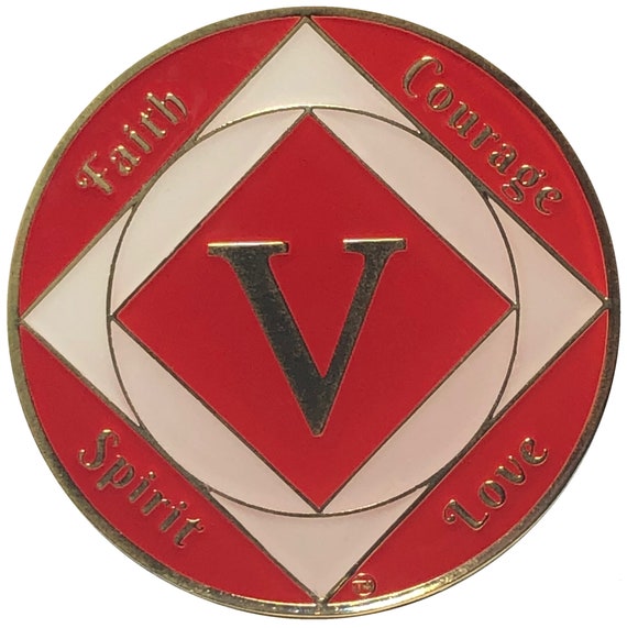 NA 5 Year Red Coin Narcotics Anonymous Coin Gold Plated Medallion