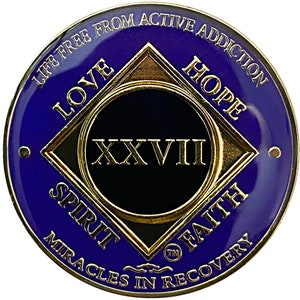 NA 27 Year Gold, Purple Color Plated-Medallion, Narcotics Anonymous Coin, Recovery Chip