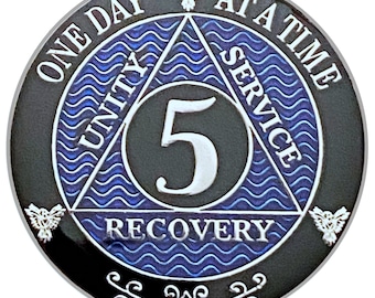 5 Year AA Coin Silver Color Plated-Medallion, Recovery Chip, 12 Step Token, Alcoholics anonymous coin