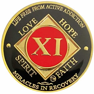 Simply Minimal NA 11 Year Gold Color Plated-Medallion, Recovery Token, NA Token, Narcotics Anonymous Coin