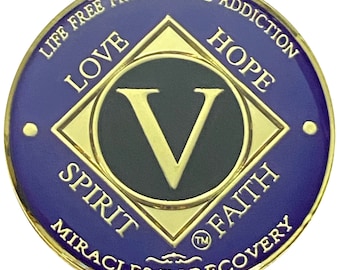 NA 5 Year Gold, Purple Color Plated Coin, Narcotics Anonymous Medallion