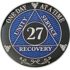 27 Year AA Coin Silver Color Plated Medallion, Recovery Chip, 12 Step Token, Alcoholics anonymous coin