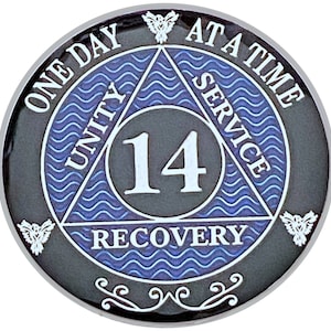 14 Year AA Coin Silver Color Plated Medallion, Recovery Chip, 12 Step Token, Alcoholics anonymous coin
