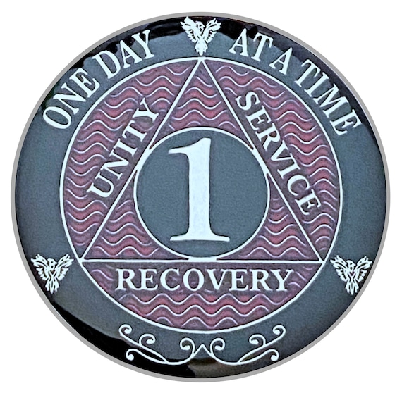 1 Year Alcoholics Anonymous Medallion White Silver Plated AA Sobriety Chip Coin - Foto 4