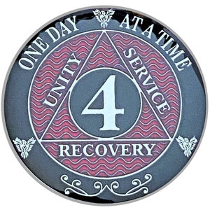 4 Year AA Coin Silver Color Plated-Medallion, Recovery Chip, 12 Step Token, Alcoholics anonymous coin