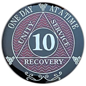 10 Year AA Coin Silver Color Plated Medallion, Recovery Chip, 12 Step Token, Alcoholics anonymous coin