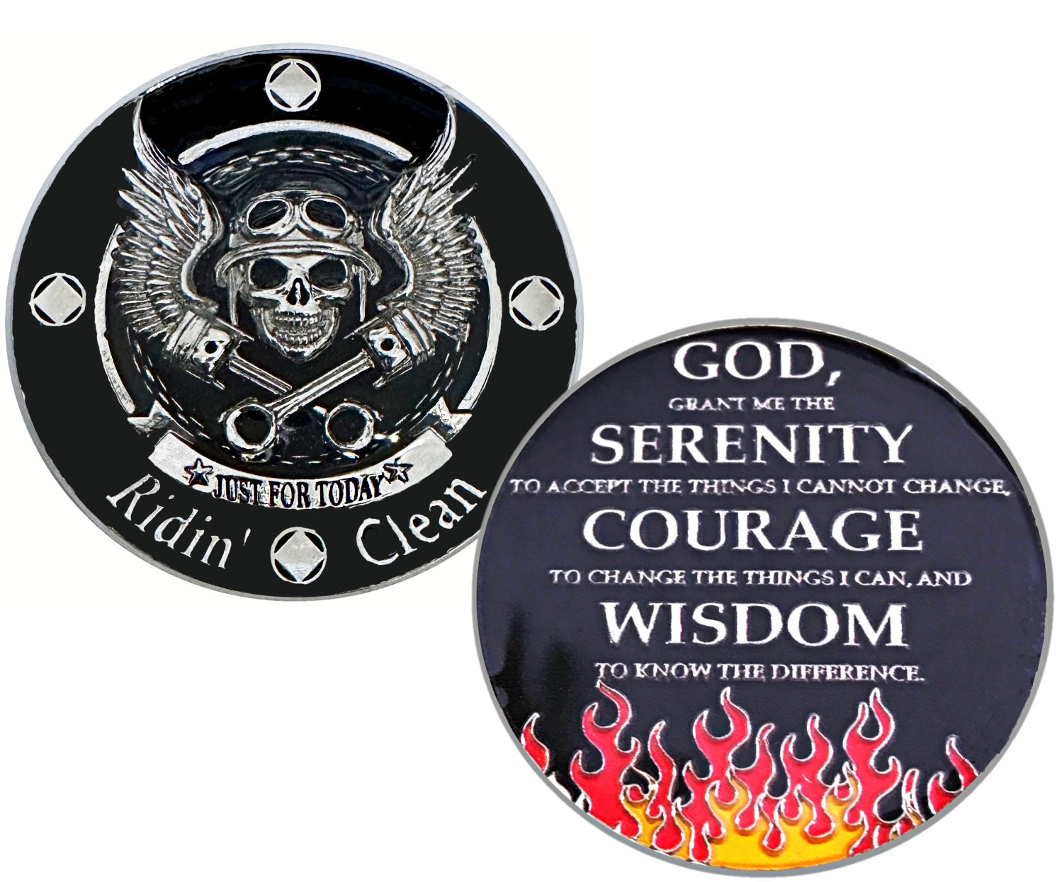 NA "Just For Today-Riding Clean" Recovery Biker Coin, Narcotics Anonymous Biker Medallion