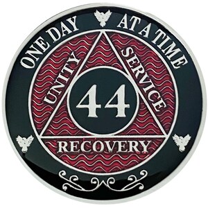 AA 44 Years Silver Color Plated Coin, Alcoholics Anonymous Medallion