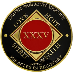 NA 35 Year Gold Color Plated Coin, Narcotics Anonymous Medallion