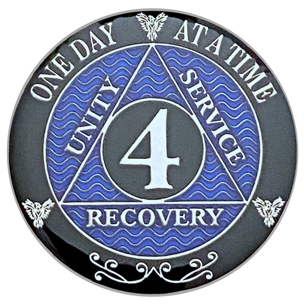 4 Year AA Coin Silver Color Plated-Medallion, Recovery Chip, 12 Step Token, Alcoholics anonymous coin