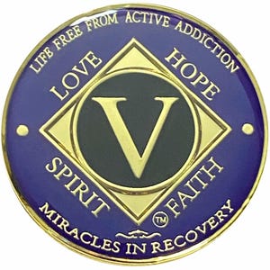 Na 5 Year Golden Color Plated Medallion, Recovery Coin, Na Token, Narcotics Anonymous Recovery Chip, Na Recovery Gift (Purple)
