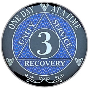 3 Year AA Coin Silver Color Plated Medallion, Recovery Chip, 12 Step Token, Alcoholics anonymous coin