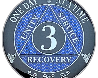 3 Year AA Coin Silver Color Plated Medallion, Recovery Chip, 12 Step Token, Alcoholics anonymous coin