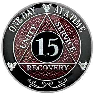 AA 15 Year Silver Color Plated-Medallion, Recovery Chip, 12 Step Token, Alcoholics anonymous coin