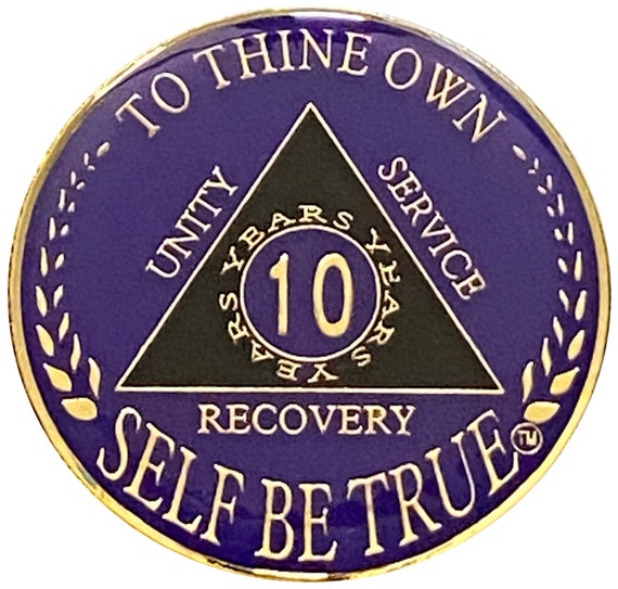 5 Year AA Medallion Purple Gold Plated Alcoholics Anonymous Sobriety Chip Coin