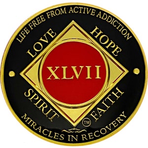 NA 47 Year Gold Color Plated Coin, Narcotics Anonymous Medallion