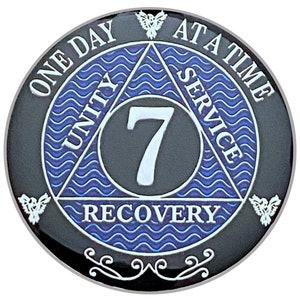 7 Year AA Coin Silver Color Plated-Medallion, Recovery Chip, 12 Step Token, Alcoholics anonymous coin