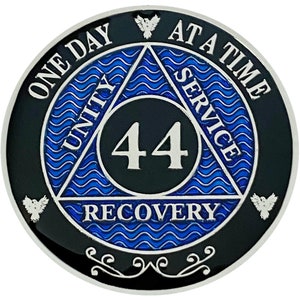 AA 44 Years Silver Color Plated Coin, Alcoholics Anonymous Medallion