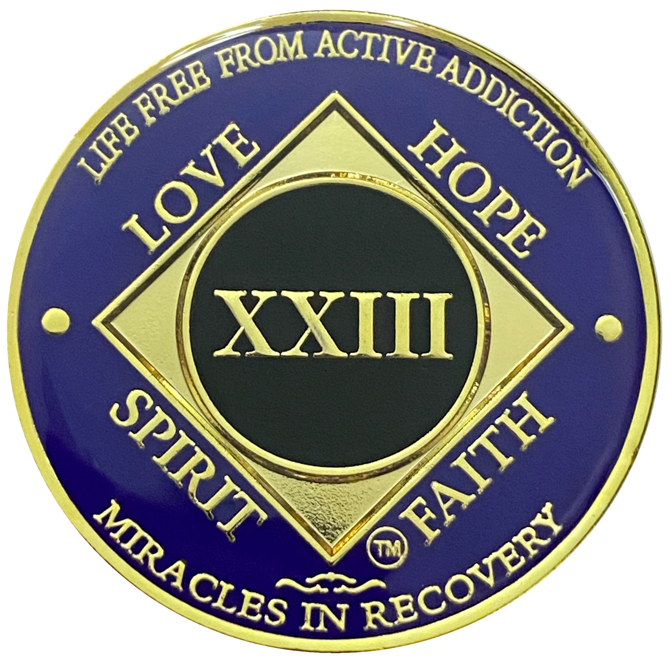 NA 23 Year Gold, Purple Color Plated Coin, Narcotics Anonymous Medallion