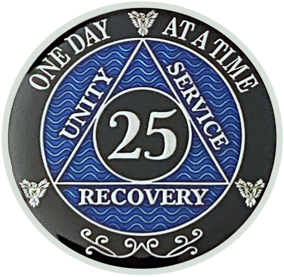 1 Year Sobriety Coin - Alcoholics Anonymous Medallion, White Silver Plated AA Chip 7 thumbnail image