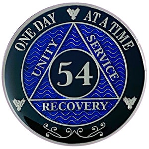 54 Year AA Coin Silver Color Plated-Medallion, Recovery Chip, 12 Step Token, Alcoholics anonymous coin
