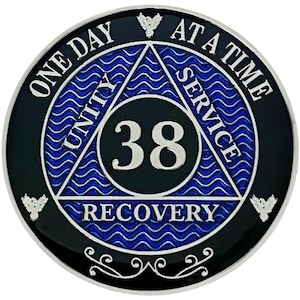 AA 38 Years Silver Color Plated Coin, Alcoholics Anonymous Medallion