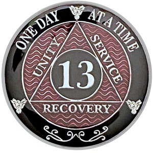 13 Year AA Coin Silver Color Plated Medallion, Recovery Chip, 12 Step Token, Alcoholics anonymous coin
