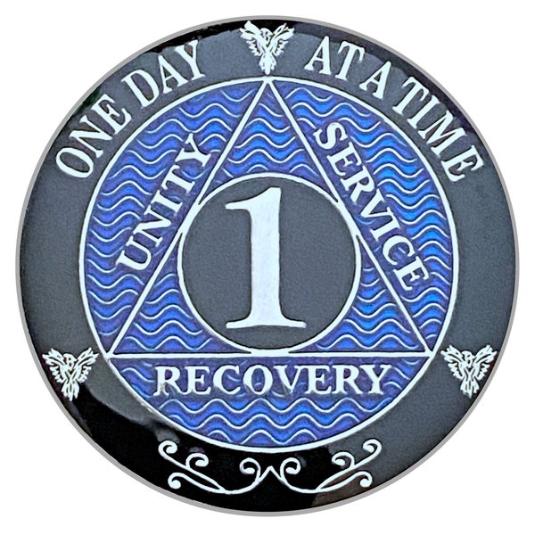 AA 1 Year Silver Color Plated-Medallion, Recovery Chip, 12 Step Token, Alcoholics anonymous coin