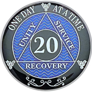 20 Year AA Coin Silver Color Plated Medallion, Recovery Chip, 12 Step Token, Alcoholics anonymous coin