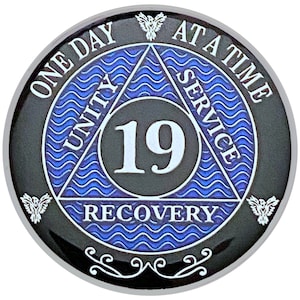 19 Year AA Coin Silver Color Plated Medallion, Recovery Chip, 12 Step Token, Alcoholics anonymous coin
