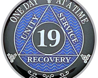 19 Year AA Coin Silver Color Plated Medallion, Recovery Chip, 12 Step Token, Alcoholics anonymous coin