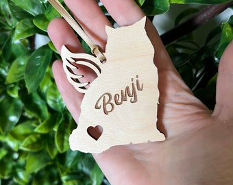 Wood Angel Cat Ornament Personalized