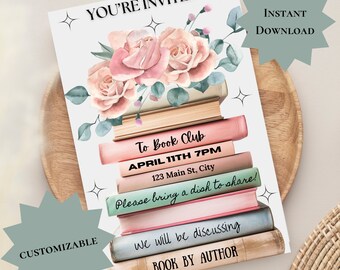 Invitation Book Club Modern Bundle 3 Bonus Templates Book Club Discussion Questions Instant Download Book Swap