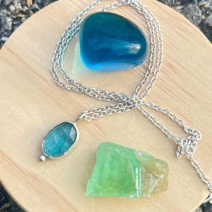 Simple teal kyanite rosecut gemstone necklace pendant | one of a kind | everyday necklace
