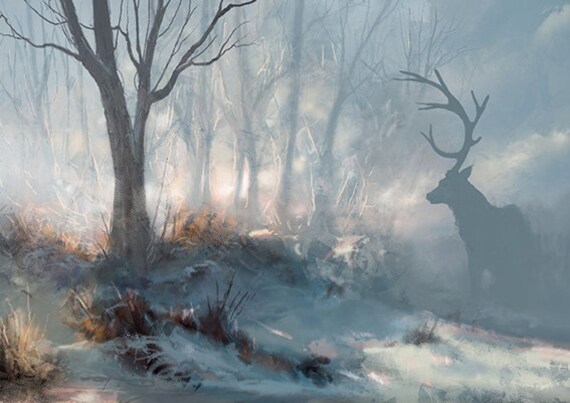 Set de Table Pvc, Plastique, Semi-Rigide, Design, Original, Lavable, Peinture, Paysage d'hiver, Cerf