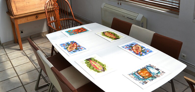 The world in watercolor 1. aesthetic Creative painting original design PLACEMAT in plastic washable and resistant