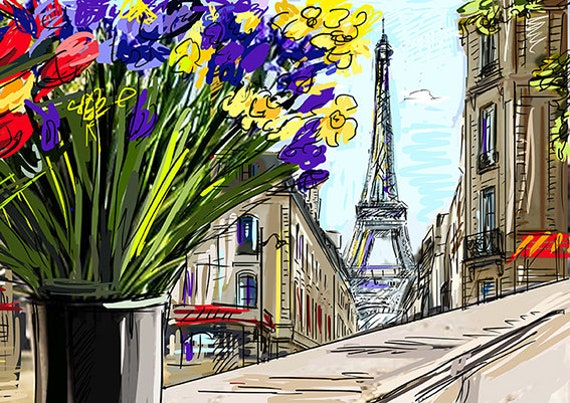 Set de Table Maison, Plastique, Pvc, Semi-Rigide, Lavable, Design Original. Printemps à Paris, Peint