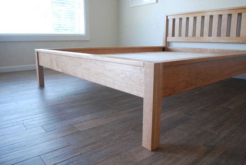 Simple Bed Frame With Slatted Headboard Platform Bed With Etsy