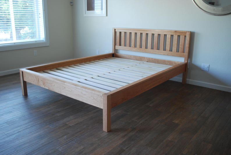 Simple Bed Frame With Slatted Headboard Platform Solid Wood Twin Full Queen King California Cherry