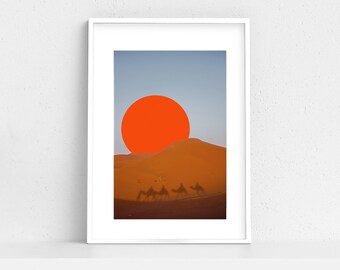 Sahara Desert Sunset Print | Camel Shadows Photography (Digital Download)