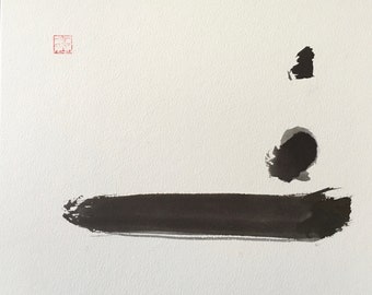 Abstract Zen Art - Original Ink & Brush Painting - Sumi-e - "Pebble-Brook"