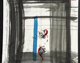 Abstract Zen / Chan Art - Original Ink & Brush Painting - Sumi - "Zen Gate" Series - Flowers at the Gate