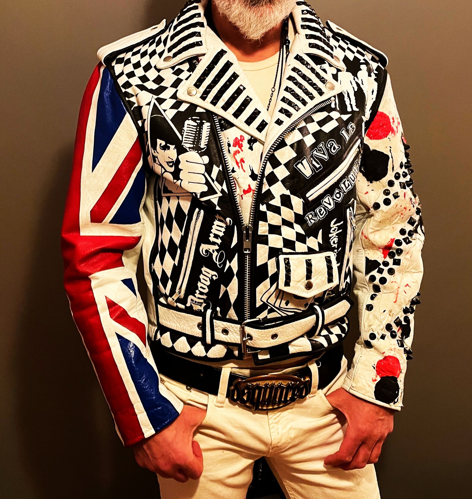 The Adicts Hand Painted Studded Leather Jacket M Punk Monkey Collector